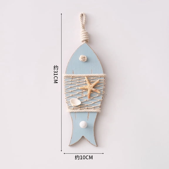 1PCS Vintage Wooden Fish Hanging Wood Fish Decor Hand Carved Nautical Ornaments Home Wall Decor Hanger Gift - Light Blue Fish Hooks