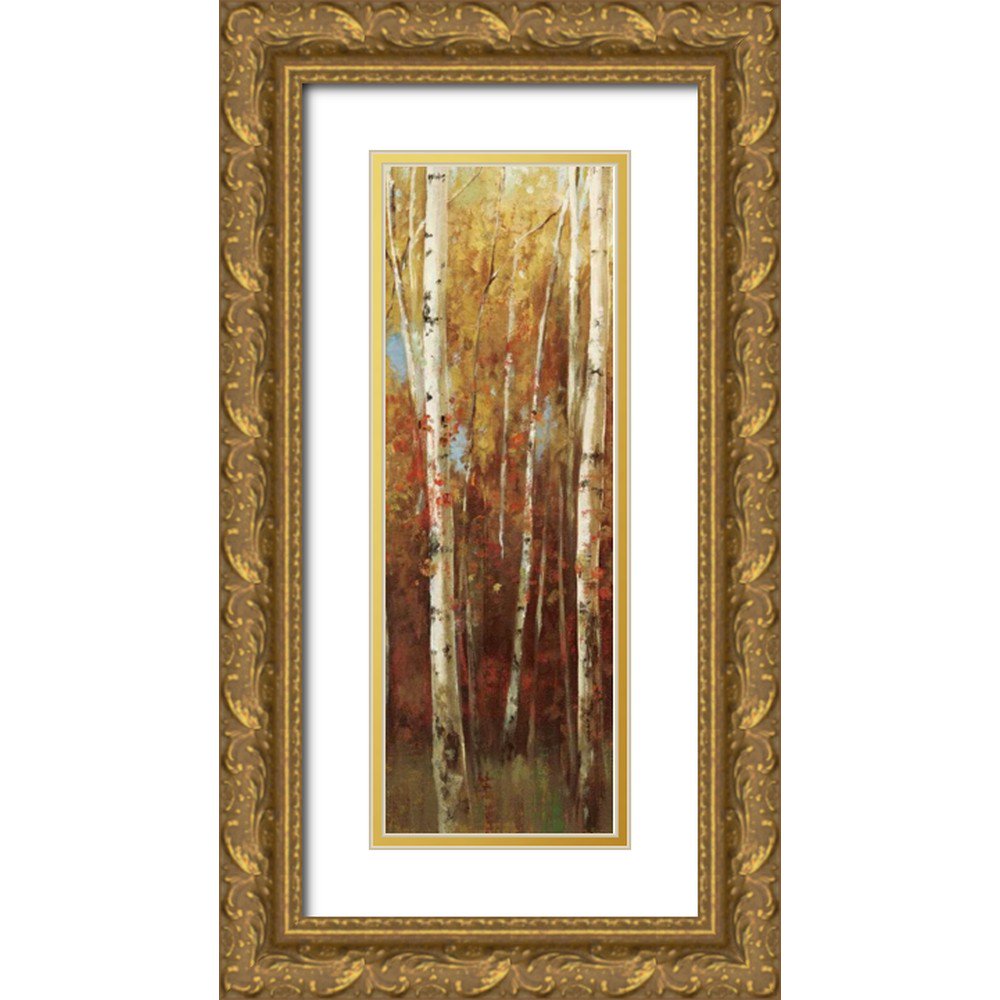 K Ella 9x18 Gold Ornate Wood Framed with Double Matting Museum Art Print Titled - Birch Forest II