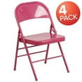 thumbnail image 2 of BizChair 4 Pack Shockingly Fuchsia Triple Braced & Double Hinged Metal Folding Chair, 2 of 8