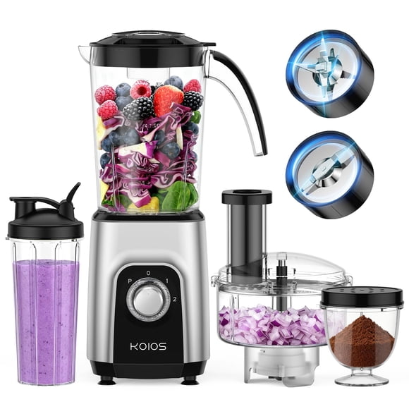 KOIOS Blender/Food Processor Combo Max 1000W, 4 in 1 34oz Pitcher, 22oz Blending Cup, Meat Grinder & Vegetable Chopper, Spice Grinder,BPA Free -All-i