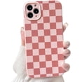 thumbnail image 1 of XUCP-Compatible with iPhone 11 Pro Max Case Cute Aesthetic Checkerboard Checkered Pattern for Women Girl Trendy Slim Fit TPU Silicone Shockproof Full Camera Protection Cover - Pink, 1 of 4
