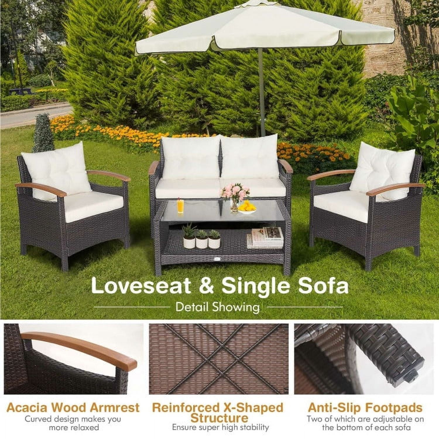 Aimee Lii 3 Pieces Patio Wicker Furniture Set with Storage Table and Protective Cover, Outdoor Patio Furniture, White Aimee Lii 3 Pieces Patio Wicker Furniture Set with Storage Table and Protective Cover, Outdoor Patio Furniture, White