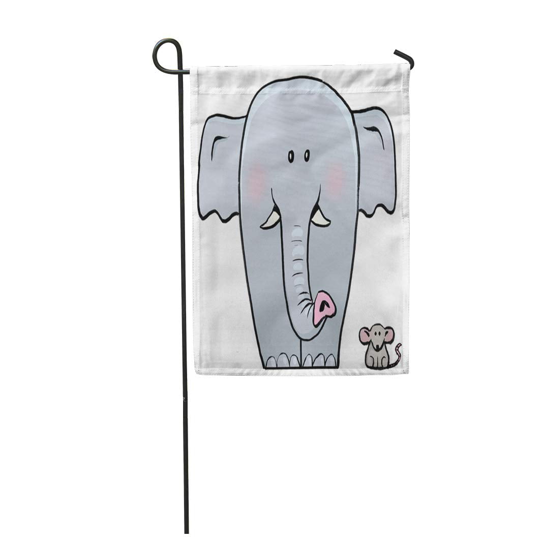 KDAGR Cartoon of Big Grey Elephant Standing Next to Tiny Brown Garden Flag  Decorative Flag House Banner 28x40 inch 