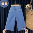 thumbnail image 2 of FAIWAD Girls Embroidery Jeans High Waist Stretchy Cute Trousers with Pocket Little Girl Wide Leg Loose Denim Pants, 2 of 3