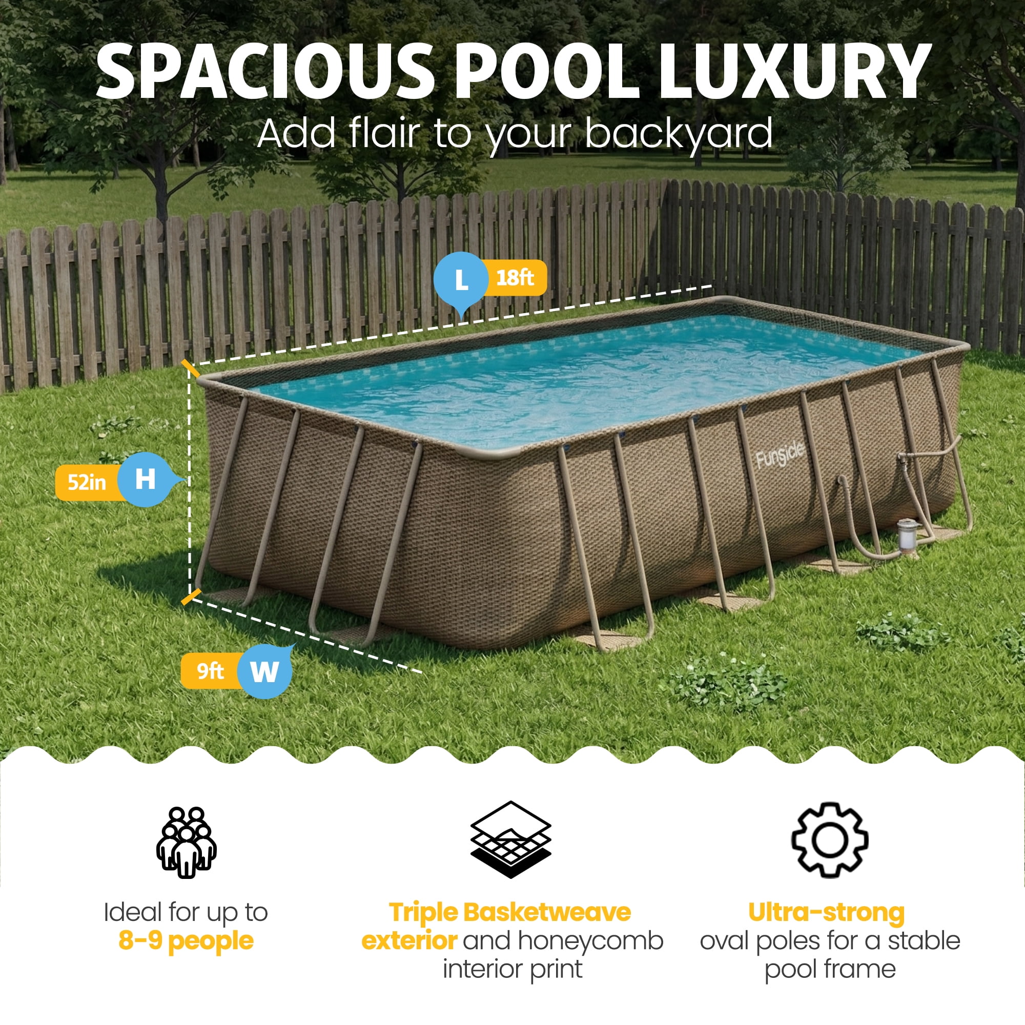 Funsicle 18 Ft Oasis Designer Lap Above Ground Pool with Pump, Rectangular Frame