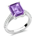thumbnail image 2 of Gem Stone King 925 Sterling Silver Purple Amethyst and White Created Sapphire Ring for Women (3.76 Cttw, Emerald Cut 10X8MM, Gemstone Birthstone, Available in Size 5, 6, 7, 8, 9), 2 of 6
