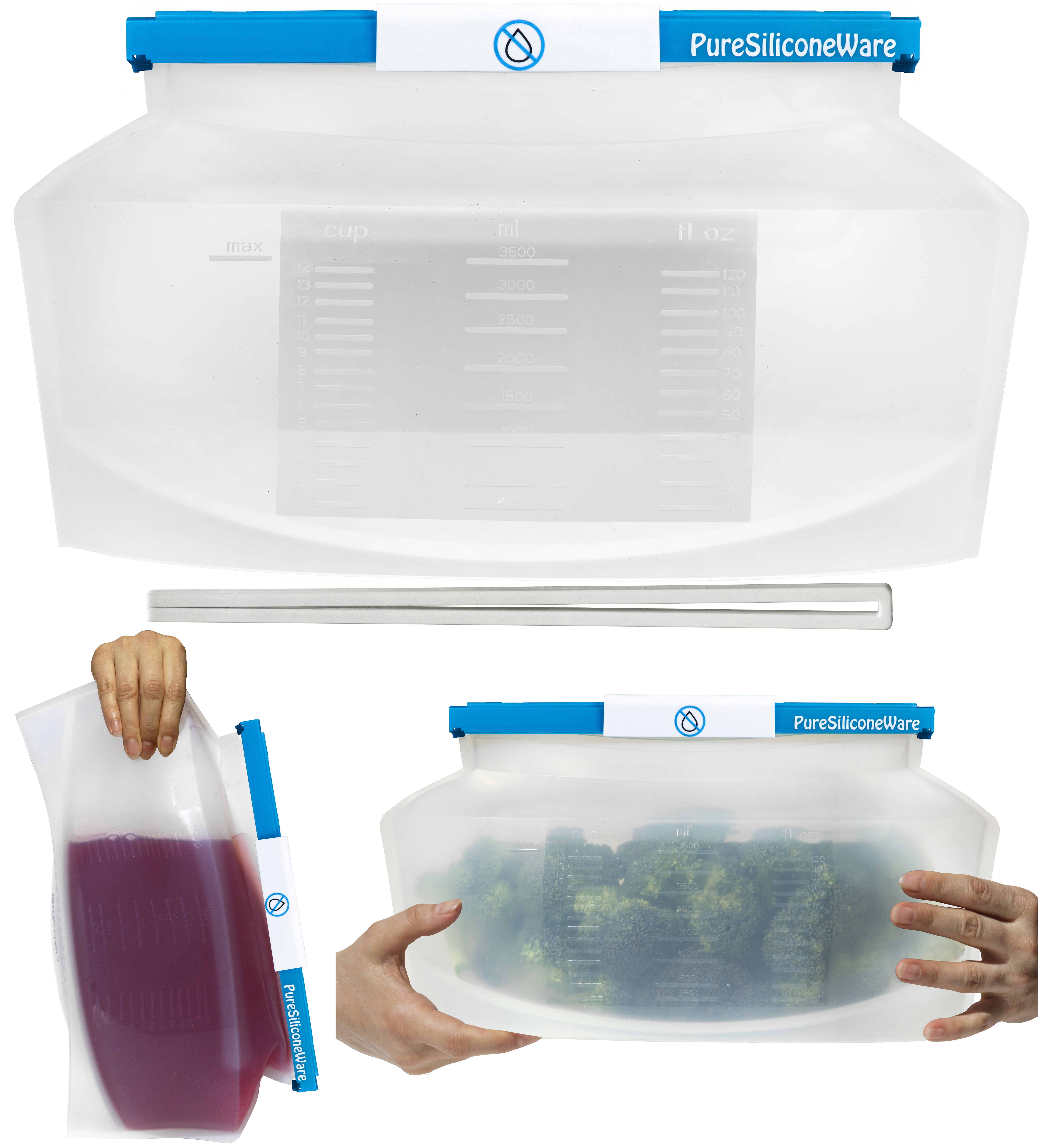 PureSiliconeWare 0.9 Gallon (120 oz) Reusable Silicone Bag Freeze, Heat