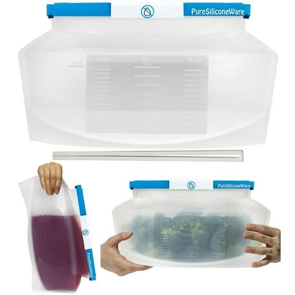 PureSiliconeWare 0.9 Gallon (120 oz) Reusable Silicone Bag Freeze, Heat Microwave Steam Store Sous Vide