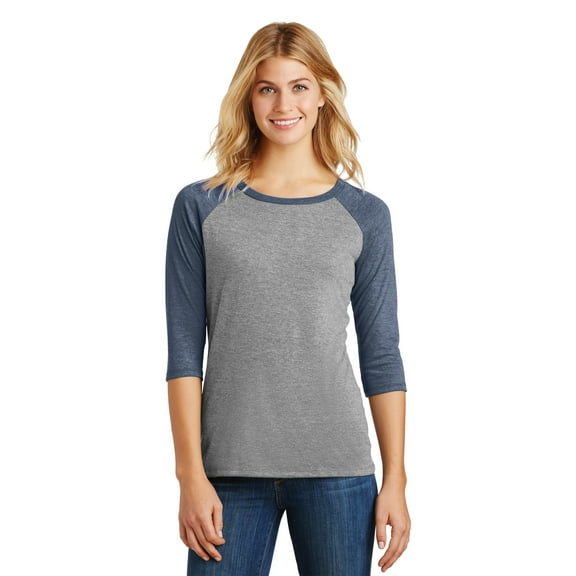 District Made Ladies Perfect Tri 3/4-Sleeve Raglan. Dm136l , DM136L , Navy Frost/ Grey Frost , XXX-Large
