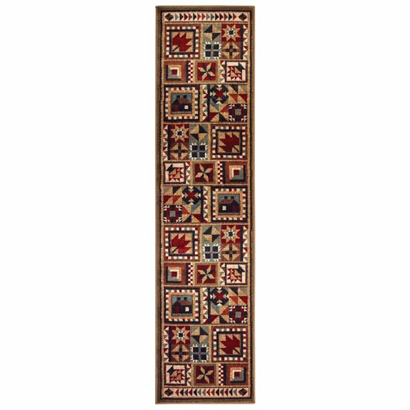 4'x6' Brown and Red Ikat Patchwork Area Rug - 3'6" 22.83"W x 90.55"D x 0.32"H 2' x 3' Runner