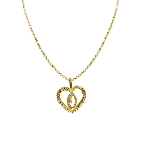Genuine 14k Yellow Gold 0.59" Fancy Heart Initial Letter O Necklace 16", 18", 20", 22" Trendy Charm Initial Necklaces for Women