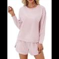 thumbnail image 1 of Conjuntos de Pijama para Mujer, Conjuntos de Dos Piezas A Rayas, Top de Larga y Pantalones Cortos con Abertura, Ropa de Dormir Estampada, Pijamas Cómodos. Rosa XL, 1 of 9