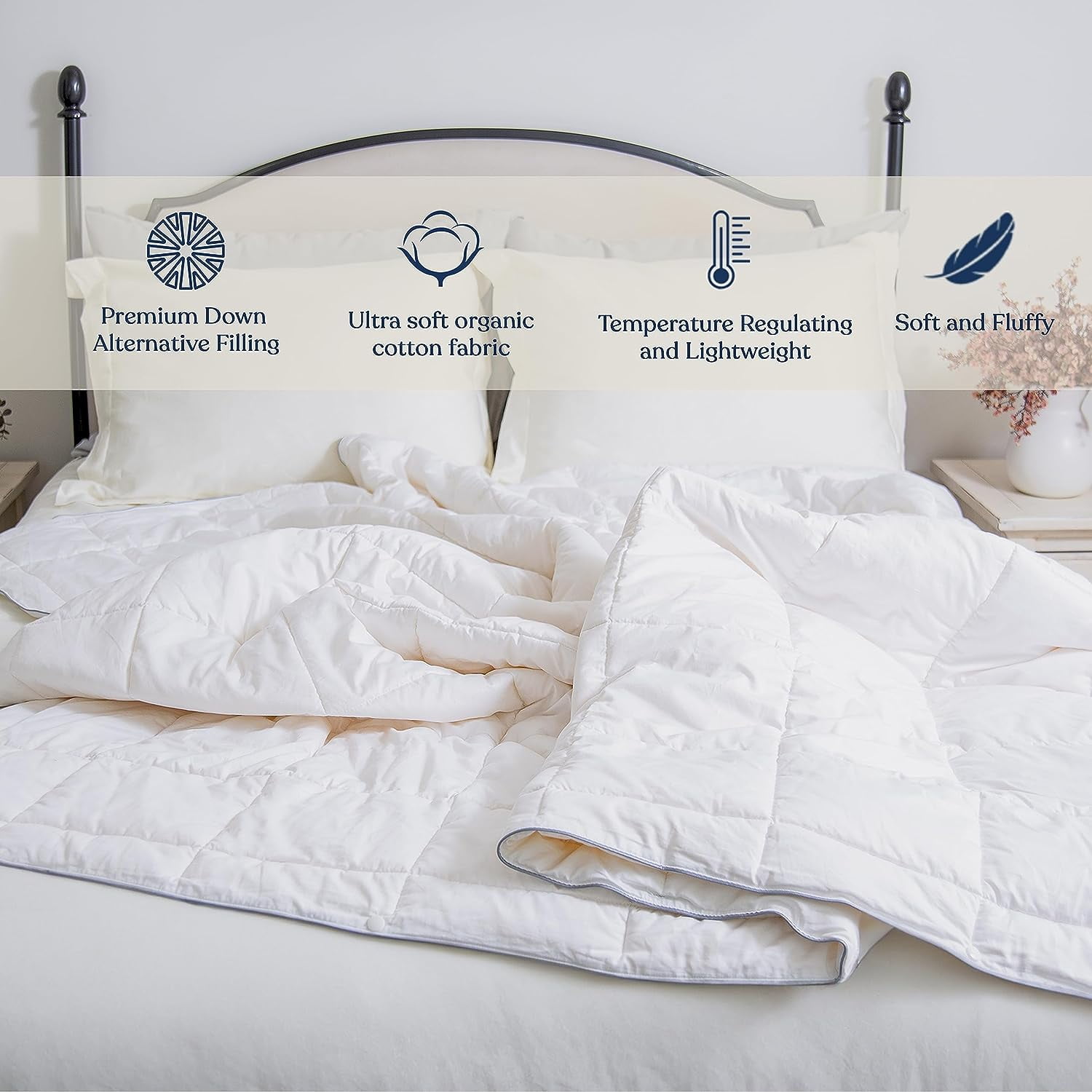 Delara Twin Size Down Alternative Duvet Insert - Ultra-Soft GOTS Certified Organic Cotton Cover Hypoallergenic Snow Down Alternative-Filled Hotel Collection Comforter, 350 GSM All Season Warmth
