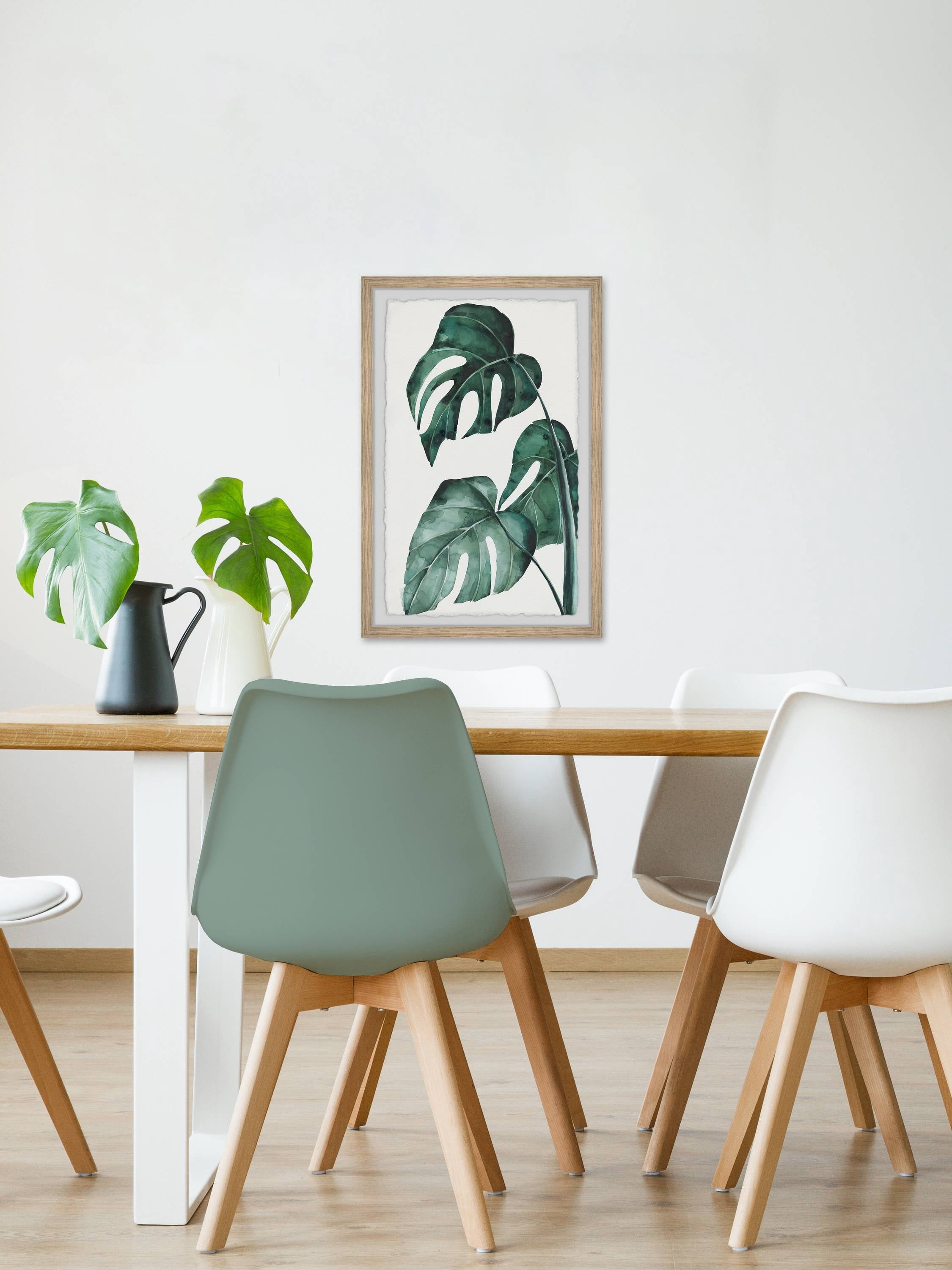 Marmont Hill Split Leaves in White Framed Wall Art