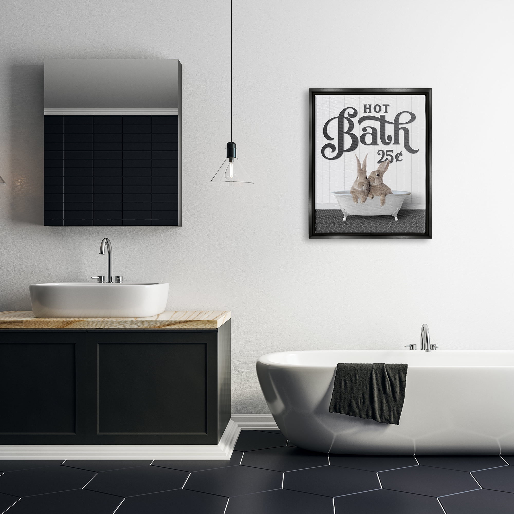 Stupell Industries Vintage Rabbits in Tub Animals & Insects Painting Black Floater Framed Art Print Wall Art, 25 x 31