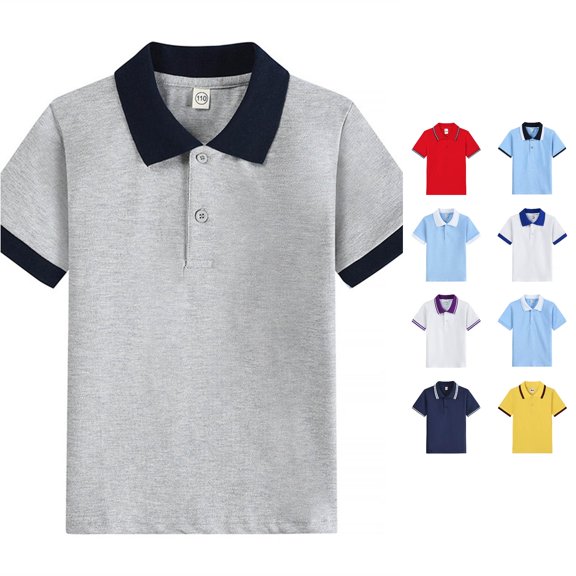 LIIPEE Boys Polo Shirts Summer Casual Solid Color Short Sleeve Tennis Collar Polos Kids Comfortable Breathable Fashion Versatile Daily Tops,17-18 Years