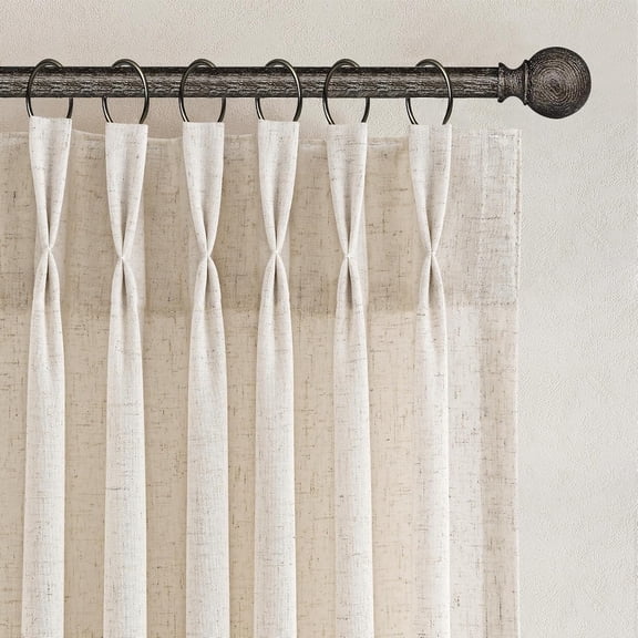 Linen Pinch Pleated Curtains 84 Inch Length for Living Room 2 Panels Semi Sheer Curtain with Hooks Neutral Boho Farmhouse Light Filtering Privacy Window Drapes Bedroom Natural Cream Beige 52x84
