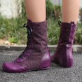 thumbnail image 6 of PiGOGI Women's Mid Calf Boots for Women Round Toe Lace Up Flat Sole Winter Casual Comfortable Fashion Boots Purple 41, 6 of 6