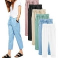 thumbnail image 2 of Fusipu Solid Color Cotton Linen Cropped Trousers Loose Women Drawstring Harem Pants, 2 of 8