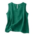 thumbnail image 4 of WULMLEO Cotton Linen Tank Tops for Womens Comfy Lounge Wear Summer Sleeveless Crewneck Shirts Casual Blouse Loose Fit Camis Dark Green Cotton-Linen Blend, 4 of 6