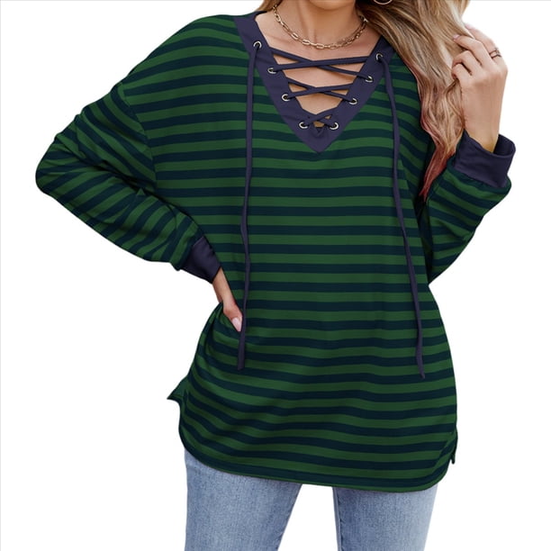 Sudadera Holgada Informal de Larga con Cuello Redondo y Bloques de Color para Mujer Azul Marino S