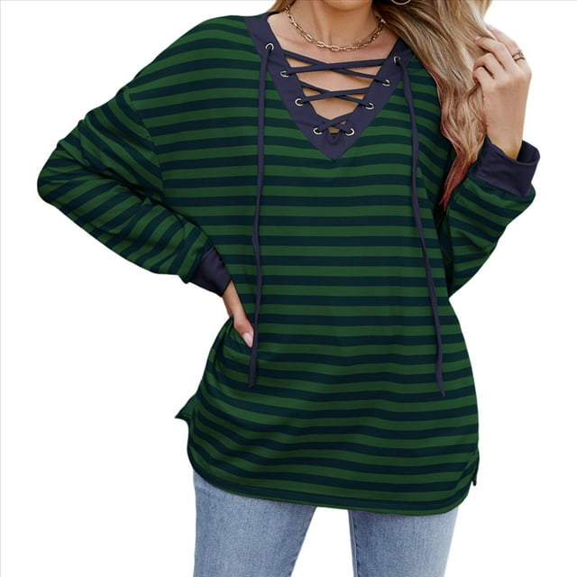 Sudadera Holgada Informal de Larga con Cuello Redondo y Bloques de Color para Mujer Azul Marino M