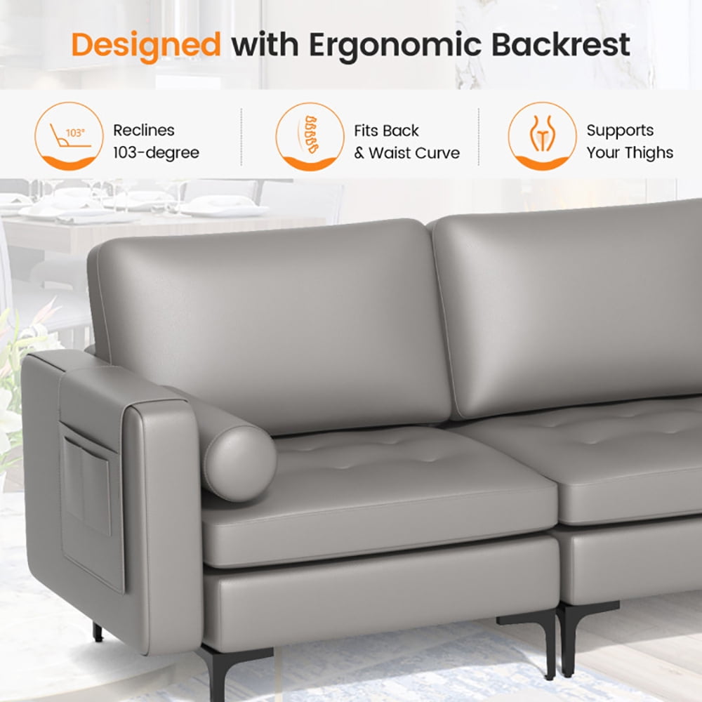 Finihen Sectional Sofa Couch, 3-Seat Sofa Sectional with Side Storage Pocket and Metal Leg, for Living Room, Bedroom, Light Gray Finihen Sectional Sofa Couch, 3-Seat Sofa Sectional with Side Storage Pocket and Metal Leg, for Living Room, Bedroom, Light Gray