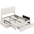 thumbnail image 3 of Fullfurnique Upholstered Platform Bed Frame with Three Storage Drawers, Queen, Beige, 3 of 11