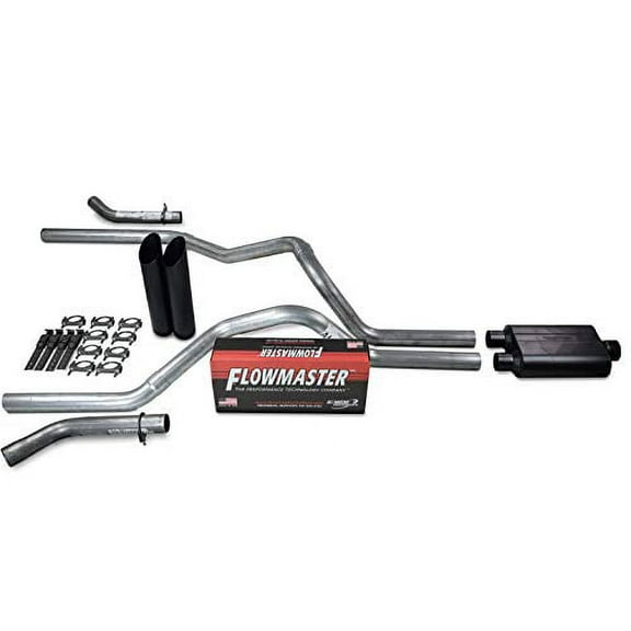 Truck Exhaust Kits - Shop Line Dual Exhaust Sytem 2.5 inch Aluminized Pipe Flowmaster 40 Series Muffler Chrome Tips With Corner Exit Adapters
