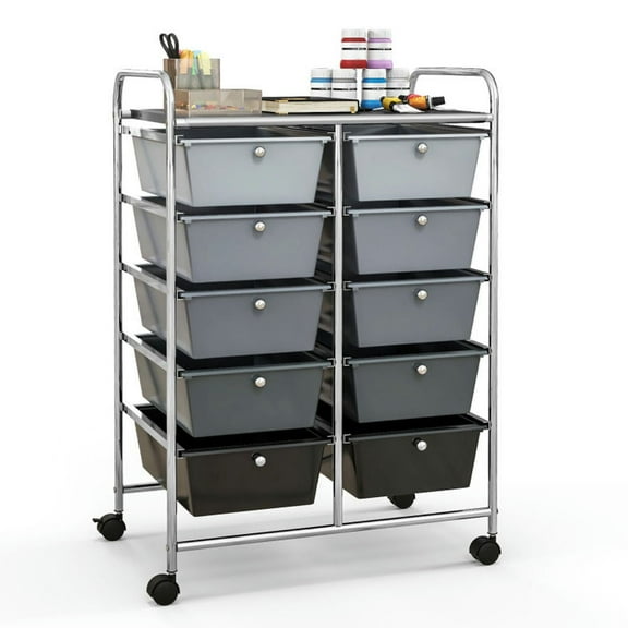 YYAo Filing Cabinet, File Cabinet, 10-Drawer Rolling Storage Cart-Gray