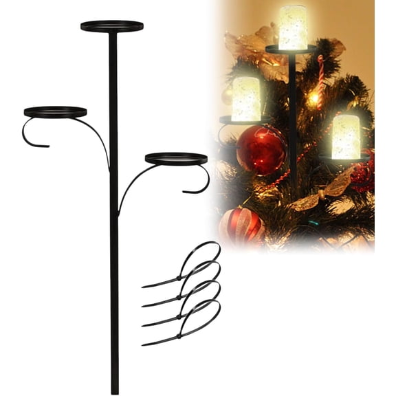 Triple Candelabra Tree Topper, Metal Black Christmas Tree Topper Candle Holder Decor for Anniversary Wedding Indoor Bedroom Kitchen to Display Candles or Ornaments