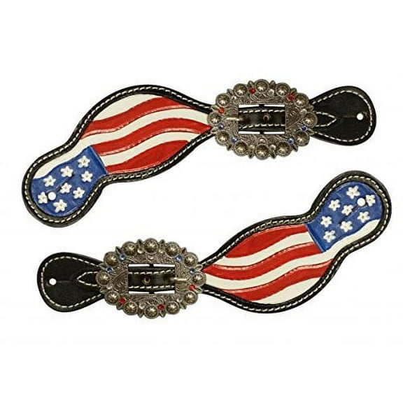 Showman Hand Painted American Flag Leather Spur Straps
