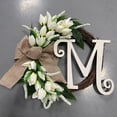 thumbnail image 6 of White Tulips Monogram Initial Front Door Wreath 14.5inch Rattan Wreath with Jute Bow White Letters Decorative Farmhouse Style Rustic Door Decor for Wedding Party, Mother' S Day & Father's Day, 6 of 6