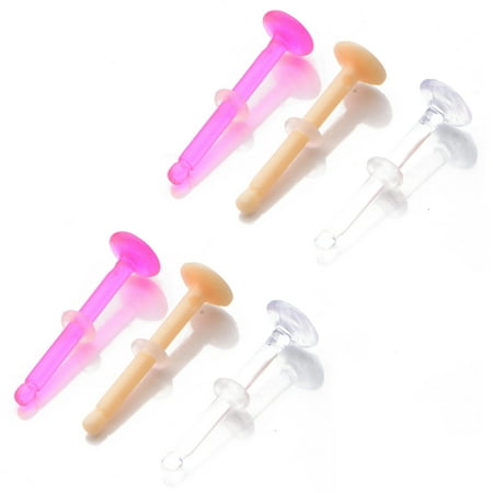 Body Art Body Jewelry 14 Gauge Acrylic Tongue Retainer, Pink, Clear, Flesh Tone, 6-Piece Set