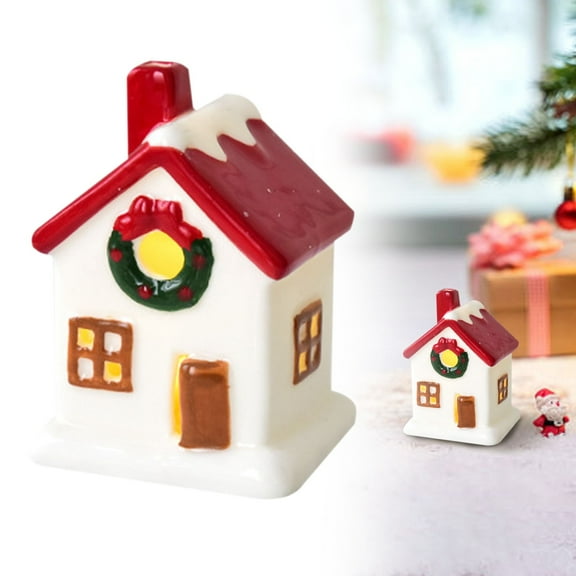 Ceramic Christmas Village Houses, LED Lighted Porcelain Miniature Tabletop Decorations for Home & Winter Display