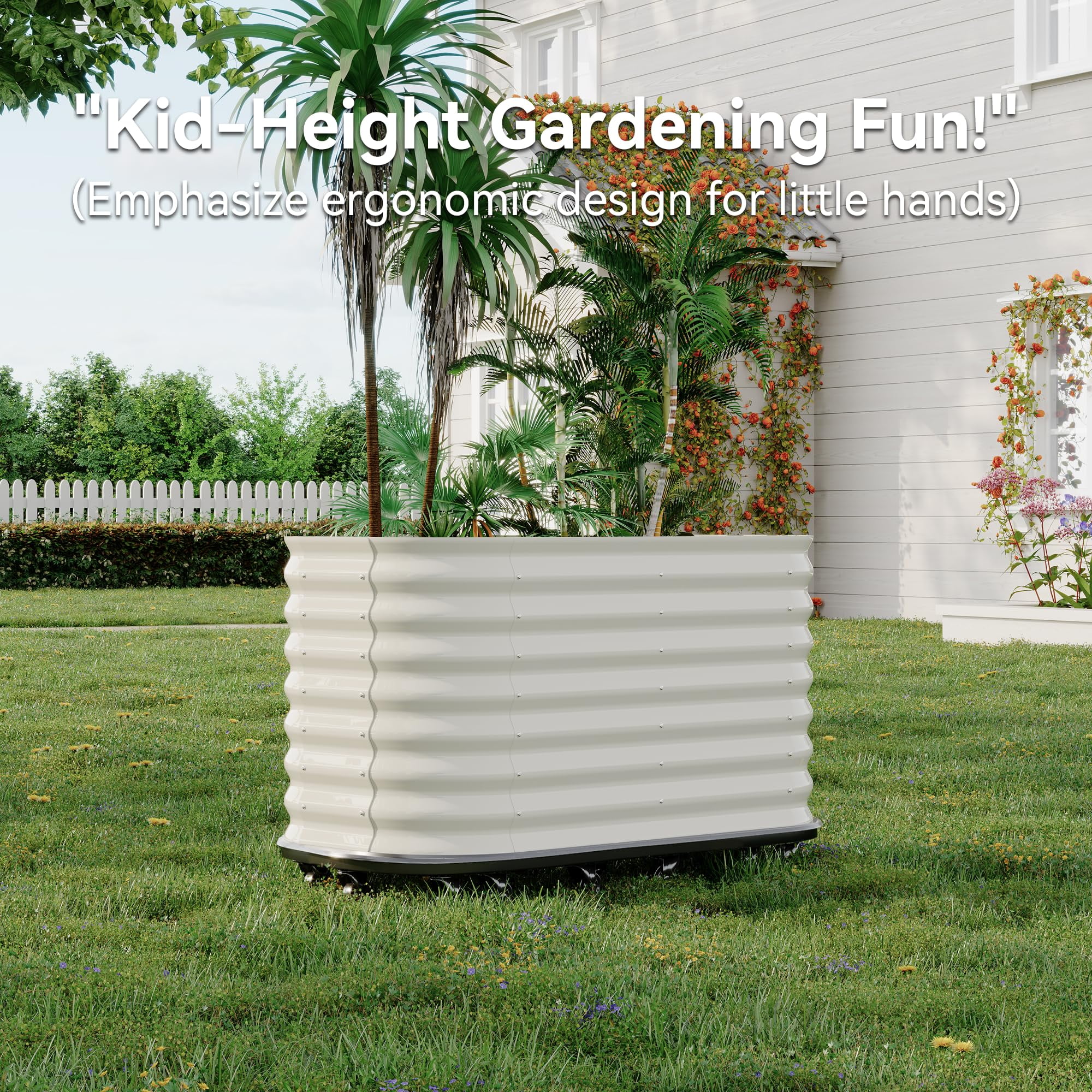 MAROUTE Galvanized Steel Raised Garden Bed – Self-Watering, with Wheels, White, 59"x23.6"x27.6"