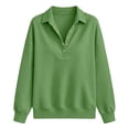 thumbnail image 5 of Half Button Collared Sweatshirt for Women, Long Sleeve Sweatshirts for Women Half Snap Button V Neck Lapel Collared Oversized Tshirts Pullover Top Sweatshirt for Women for Fall Winter Daily Commute, 5 of 7