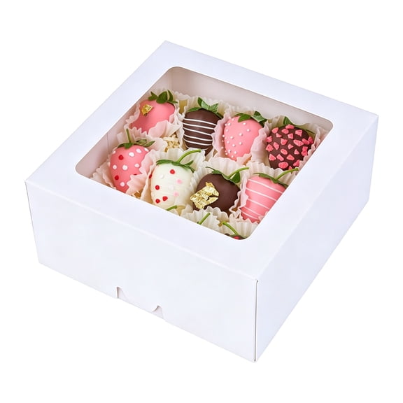 Livease 6.3x6.3x3 inch Cookie Boxes, Cupcake Boxes with Window and Inserts, Mini Bakery Treat Boxes