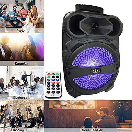 Portable Bluetooth Speaker LED 8” with FM Radio/USB/SD Slot/Karaoke Transport Wheels & Singing