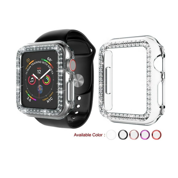 Njjex Cases for Apple Watch Case Series 4 5 6 SE 40mm, PC Plated Hard Bumper Bling Crystal Diamonds Glitter Frame Protective Cover for iWatch SE Series 4 Series 5 6 40mm -Clear