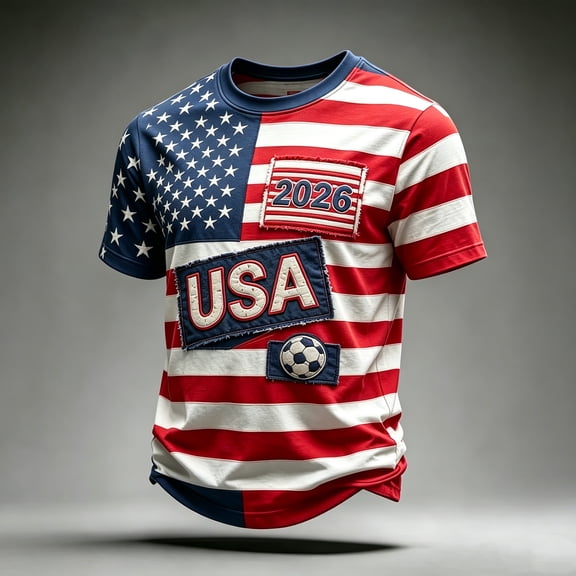 Men's USA Soccer Jersey Shirts 2026 Country Team Short Sleeve Crewneck Fan International Football Shirt Retro Streetwear 4th of July Tops, Red M