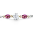 thumbnail image 3 of Gem Stone King 925 Silver & 10K Yellow Gold White Moissanite Pink Mystic Topaz & Lab Grown Diamond Bracelet for Women | 5.66 Cttw | Gemstone | Oval 10X8MM and 8X6MM | Fully Adjustable 9 inch, 3 of 5