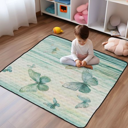 WOBOGO Light Green Butterfly Baby Playmats Extra Large Waterproof Rollable Activity Pads for Toddlers 50×50inch