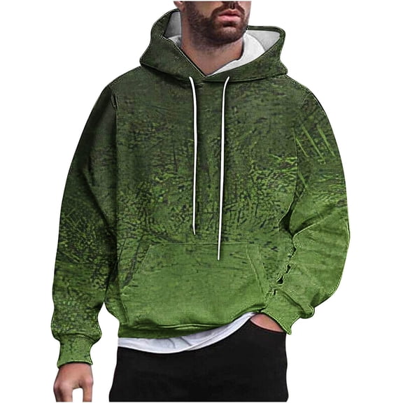ZCFZJW Funny Print Long Sleeve Hooded Sweatshirts for Men Lightweight Color Block Print Drawstring Hoodies Loose Regular Fit Cotton Outwear Coat with Pocket Army Green L