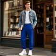 thumbnail image 5 of Hearthz Mens Casual Joggers Cotton Drawstring Elastic Ribbed Ankle Mens Trousers Casual Pants Lightweight Gym Athletic Workout Men's Sweatpants with Pockets Royal Blue S, 5 of 8