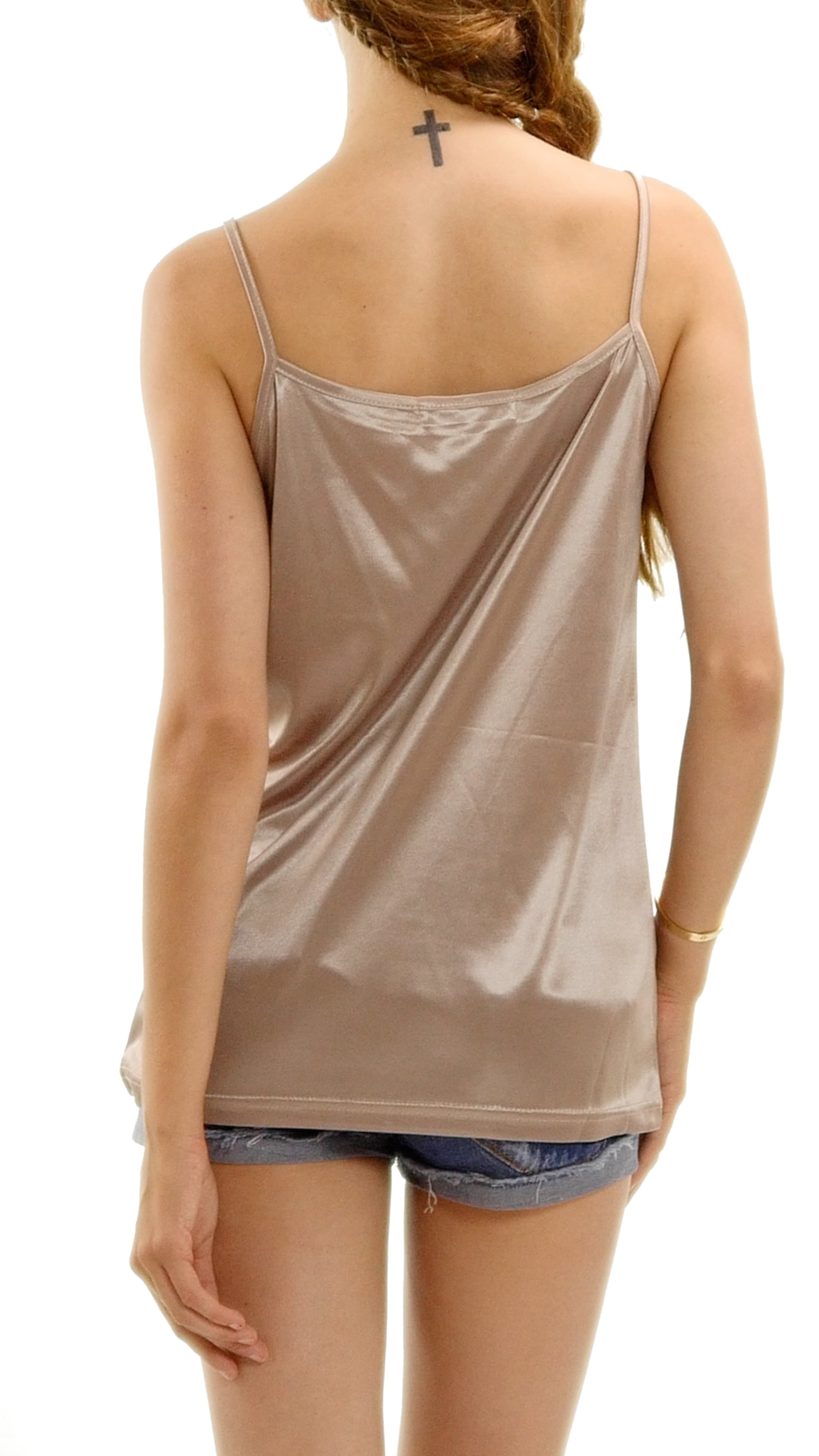 [Shop Lev] Women's Basic Satin Full Slip Top Camisole (MOCHA, MEDIUM)