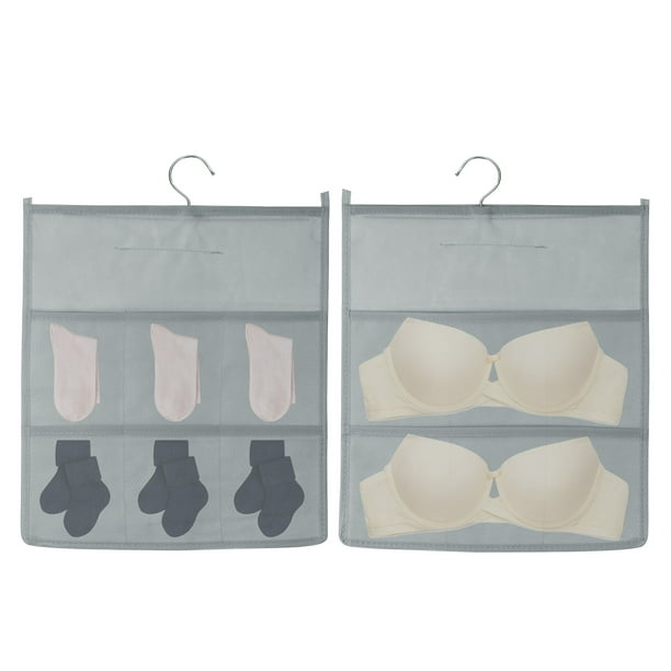 Organizador Colgante Uxcell, Bolsa de Almacenamiento para Sujetadores, Estantes de Almacenamiento Colgantes de Doble Cara para Ropa Interior Calcetines Armarios Dormitorio Baño, Gris (2+6 Bolsillos)