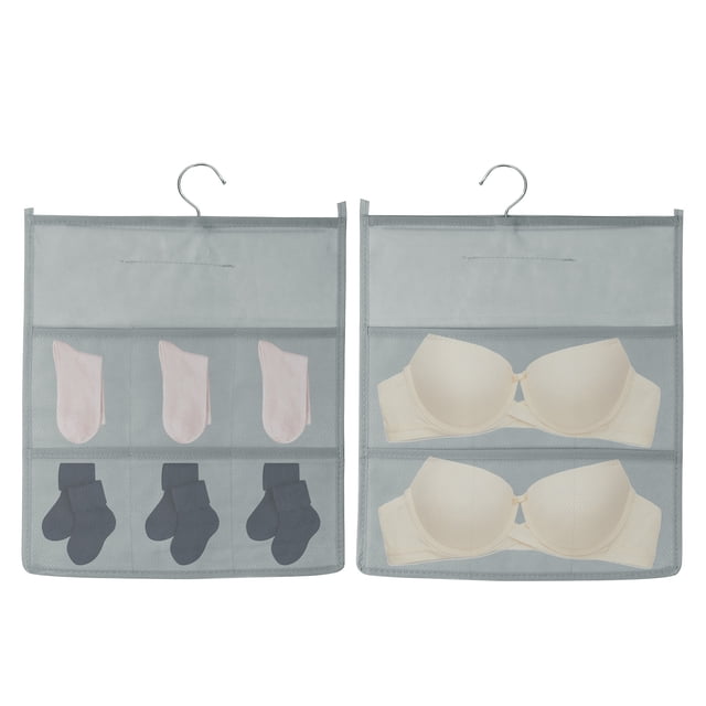 Organizador Colgante Uxcell, Bolsa de Almacenamiento para Sujetadores, Estantes de Almacenamiento Colgantes de Doble Cara para Ropa Interior Calcetines Armarios Dormitorio Baño, Gris (2+6 Bolsillos)
