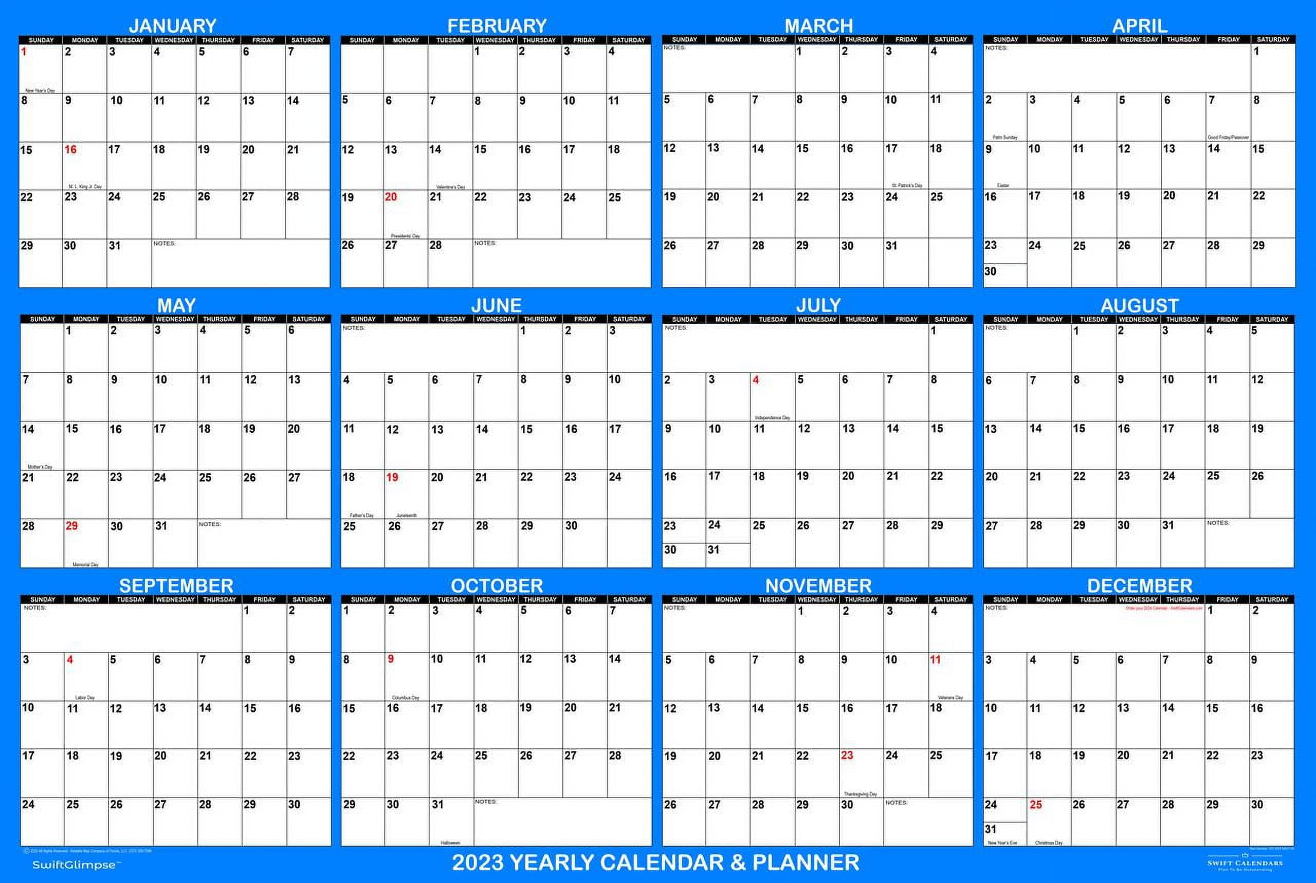 SwiftGlimpse 32" x 48" Yearly 2023 Wall Calendar, Erasable, Reversible, Horizontal-Vertical, Navy