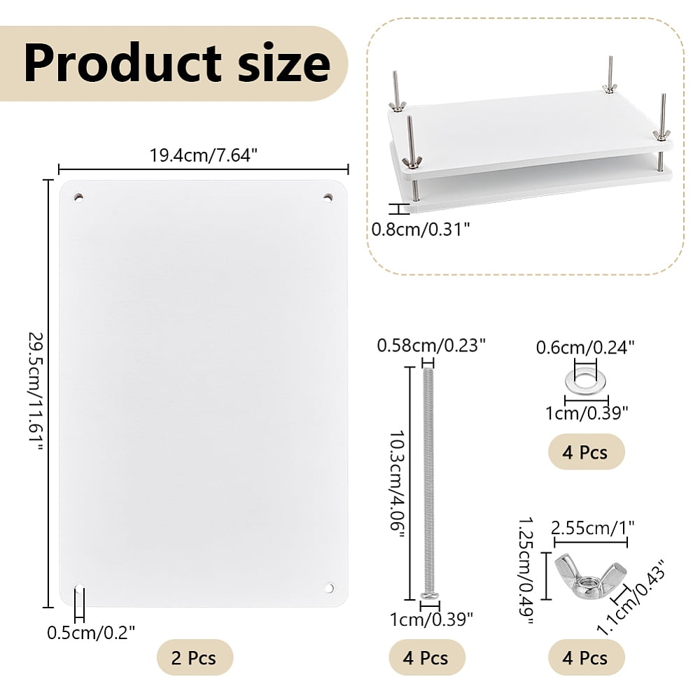 Rectangle Bamboo Portable Book Press Bookbinding Tool for Handmade Paper Press White 295x194x8mm Hole: 5mm
